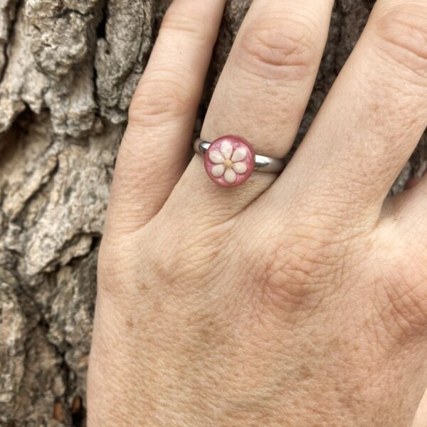 sesame seeds and mustard seed earrings on pink